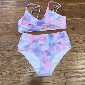 Pink and blue tie dye bikini
